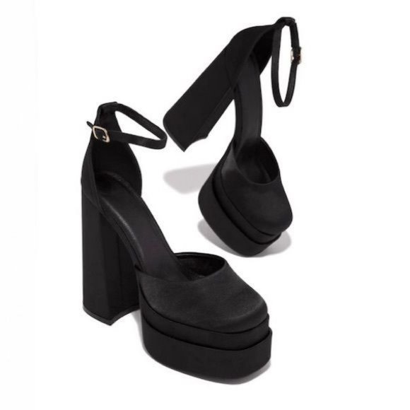 Sole Jealous Shoes New Double Platform Block Ankle Strap Heels In